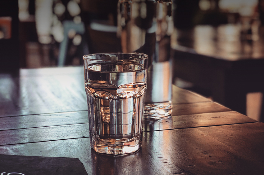 Glass of water on a table 